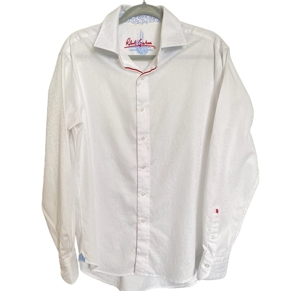 ROBERT Graham Luxury Button Down  Dress Shirt White Print Size Medium - Picture 1 of 13